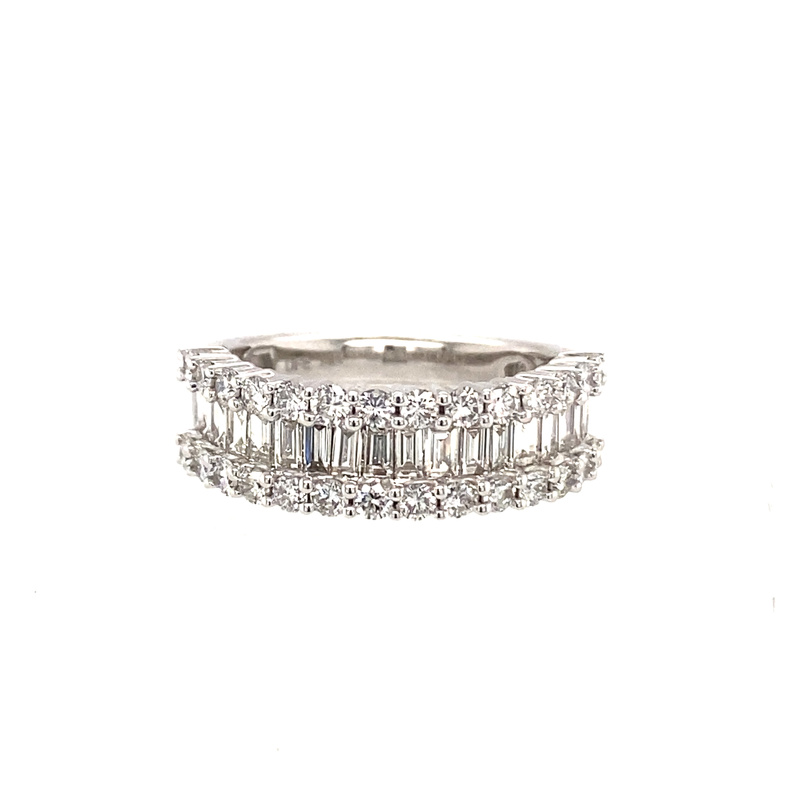 14K WHITE GOLD DIAMOND FASHION RING SIZE 6.5 WITH 18= BAGUETTE G-H VS2-SI1 DIAMONDS AND 28= ROUND DIAMONDS G-H VS2-SI1 1.50TW