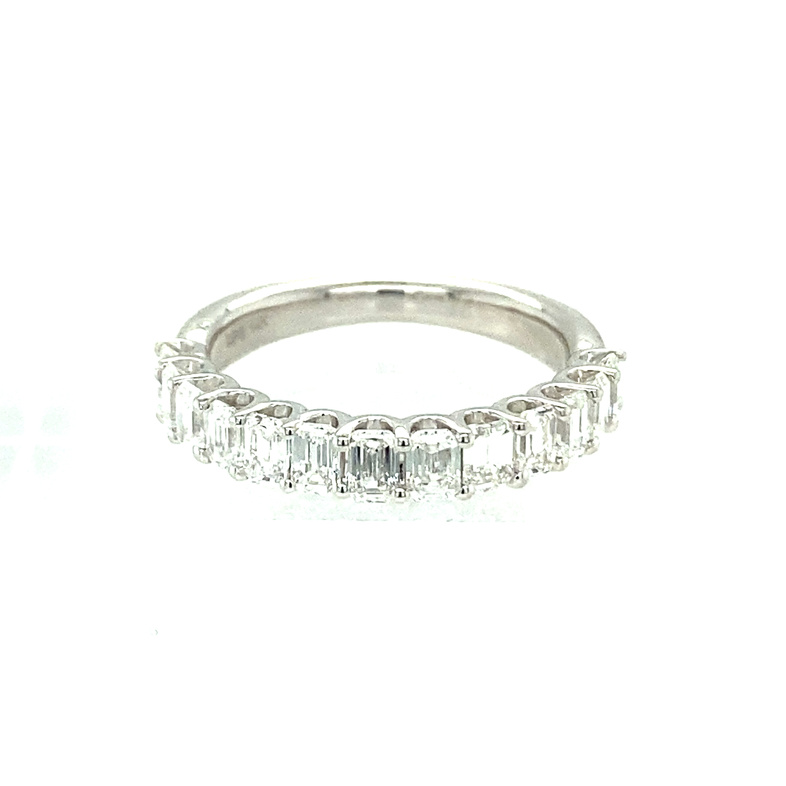 14K WHITE GOLD DIAMOND FASHION RING SIZE 6.5 WITH 13=1.50TW EMERALD CUT G-H VS2-SI1 DIAMONDS