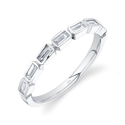 SHY CREATION 14K WHITE GOLD STACKABLE DIAMOND FASHION RING SIZE 7 WITH 7=0.35TW BAGUETTE G-H SI1 DIAMONDS