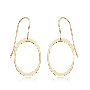 14K YELLOW GOLD MEDIUM SIMPLE OVAL DANGLE EARRINGS
