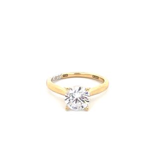 18K YELLOW & WHITE GOLD SOLITAIRE SEMI-MOUNT RING SIZE 6 WITH 15=0.08TW ROUND G-H SI1 DIAMONDS   (3.99 GRAMS)