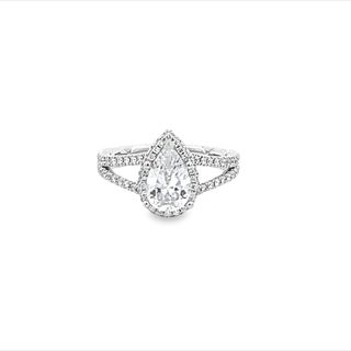 18K WHITE GOLD HALO SEMI-MOUNT RING SIZE 6 WITH 88=0.46TW ROUND G-H SI1 DIAMONDS   (5.67 GRAMS)