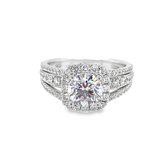 18K WHITE GOLD HALO SEMI-MOUNT RING SIZE 6 WITH 76=0.73TW ROUND G-H SI1-SI2 DIAMONDS   (7.39 GRAMS)