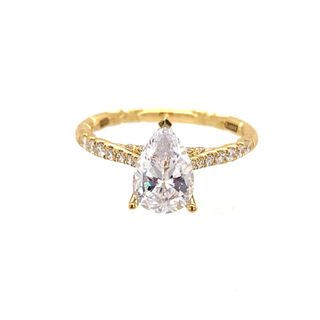 18K YELLOW GOLD HIDDEN HALO SEMI-MOUNT RING SIZE 6 WITH 44=0.27TW ROUND G-H SI1-SI2 DIAMONDS