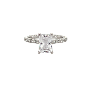 18K WHITE GOLD HIDDEN HALO SEMI-MOUNT RING SIZE 6 WITH 44 0.34TW ROUND G-H SI1 DIAMONDS   (3.77 GRAMS)