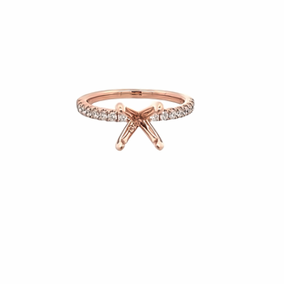 14K ROSE GOLD PRONG SET SEMI-MOUNT RING SIZE 6.5 WITH 16=0.34TW ROUND G VS2 DIAMONDS   (3.14 GRAMS)