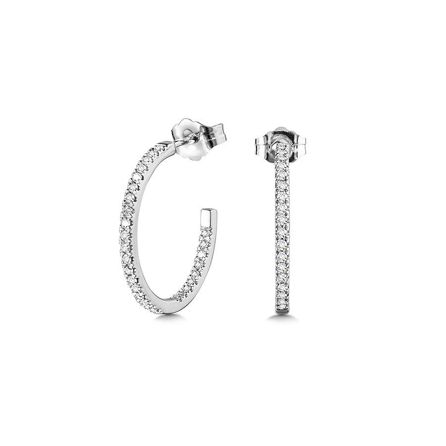 14K WHITE GOLD INSIDE OUT HOOP DIAMOND EARRINGS WITH 56=0.25TW ROUND H-I I1 DIAMONDS    (2.20 GRAMS)