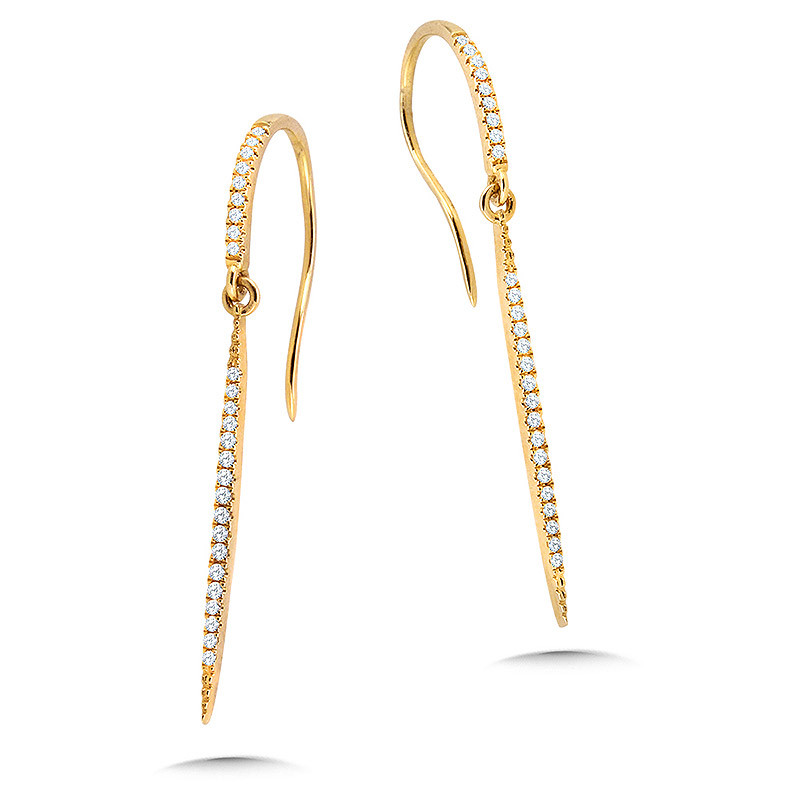 14K YELLOW GOLD DANGLE DIAMOND EARRINGS WITH 52=0.14TW SINGLE CUT H-I I1 DIAMONDS   (1.50 GRAMS)