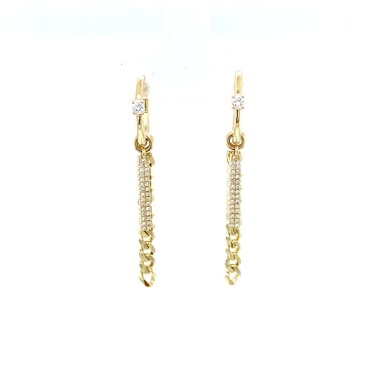 SHY CREATION 14K YELLOW GOLD HOOP & DANGLE DIAMOND EARRINGS WITH 58=0.20TW SINGLE CUT I I1 DIAMONDS