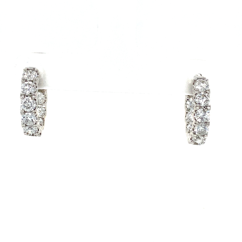 14K WHITE GOLD INSIDE OUT HOOP DIAMOND EARRINGS WITH 18=1.95TW ROUND I I1 DIAMONDS  (4.00 GRAMS)
