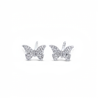 SHY CREATION 14K WHITE GOLD BUTTERFLY DIAMOND EARRINGS WITH 68=0.15TW SINGLE CUT I I1 DIAMONDS