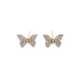 SHY CREATION 14K YELLOW GOLD BUTTERFLY DIAMOND EARRINGS WITH 68=0.15TW SINGLE CUT I I1 DIAMONDS