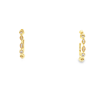 14K YELLOW GOLD HOOP DIAMOND EARRINGS WITH 22=0.25TW ROUND G-H SI1-SI2 DIAMONDS