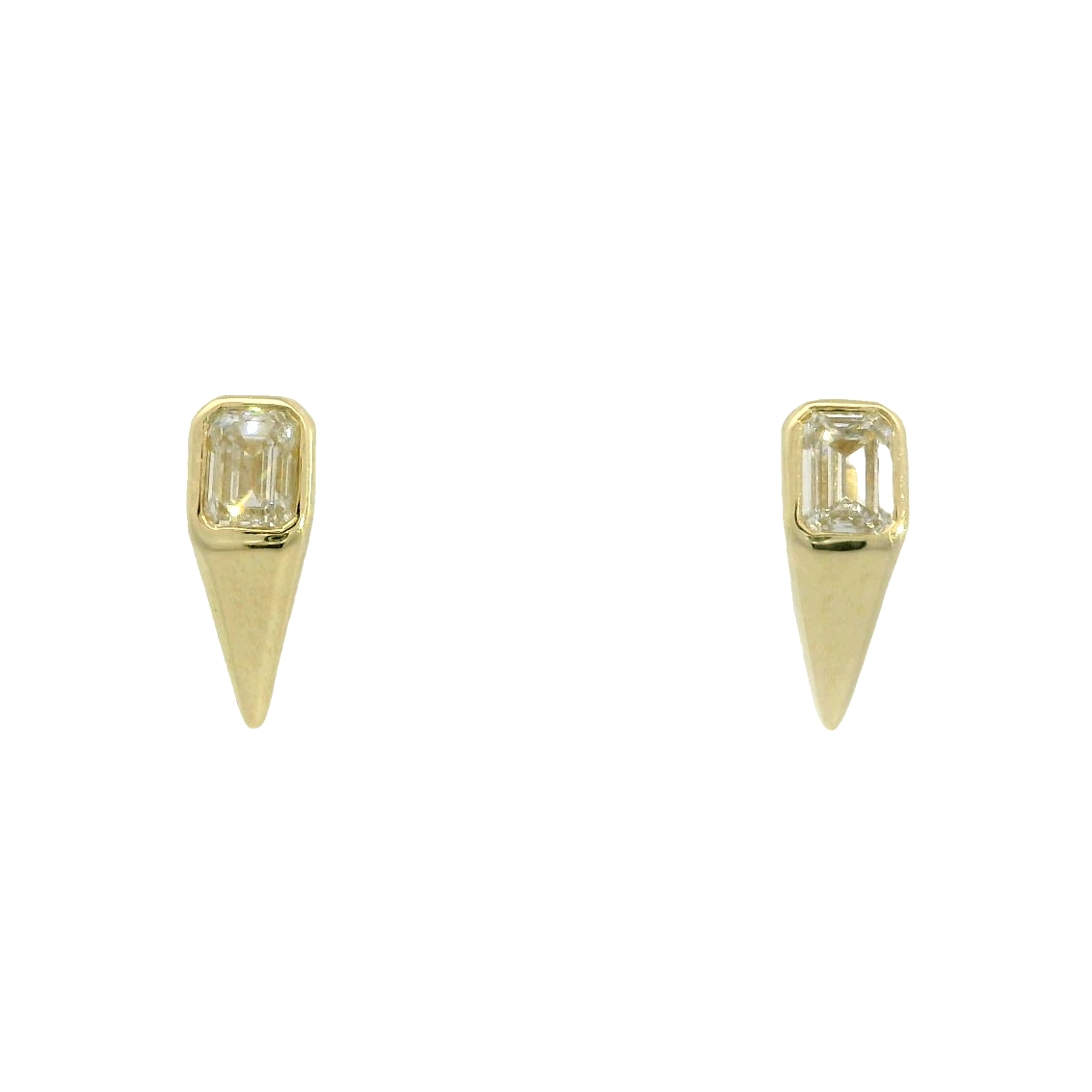 14K YELLOW GOLD STUD DIAMOND EARRINGS WITH 2 = 0.32TW EMERALD I SI1-SI2 DIAMONDS   (1.61 GRAMS)