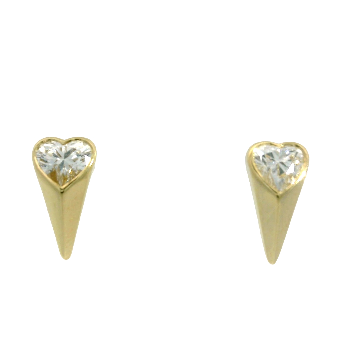 14K YELLOW GOLD STUD DIAMOND EARRINGS WITH 2 = 0.27TW HEART H SI1-SI2 DIAMONDS   (1.74 GRAMS)