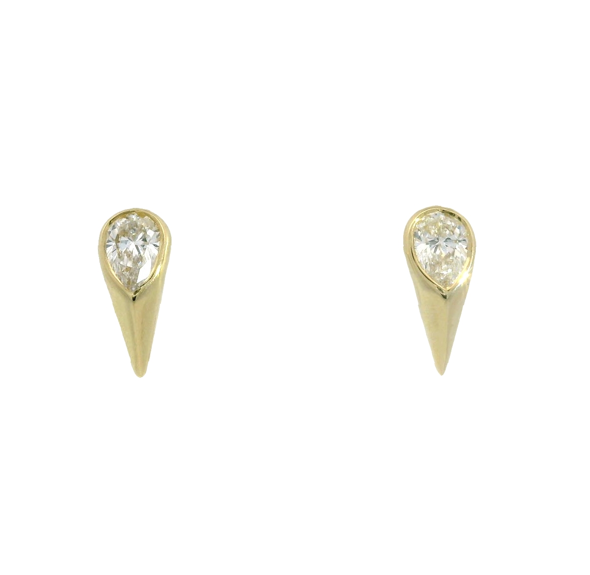 14K YELLOW GOLD STUD DIAMOND EARRINGS WITH 2 = 0.33TW PEAR H SI1-SI2 DIAMONDS   (1.31 GRAMS)