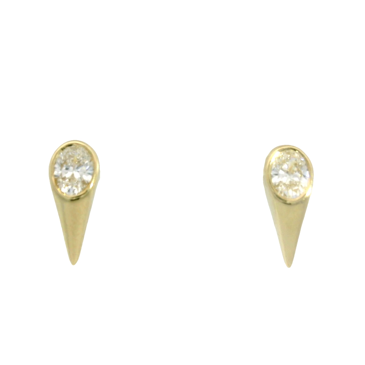 14K YELLOW GOLD STUD DIAMOND EARRINGS WITH 2 = 0.40TW OVAL H SI1-SI2 DIAMONDS  (1.34 GRAMS)