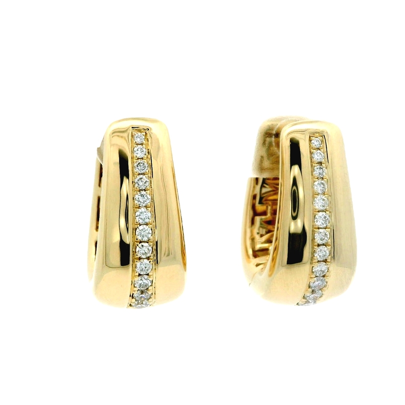 14K YELLOW GOLD HOOP DIAMOND EARRINGS WITH 24 = 0.39TW ROUND H SI2 DIAMONDS  (8.93 GRAMS)