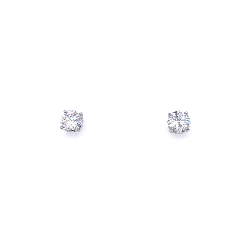 14K WHITE GOLD STUD DIAMOND EARRINGS WITH 2=1.20TW ROUND G-H I1-I2 DIAMONDS