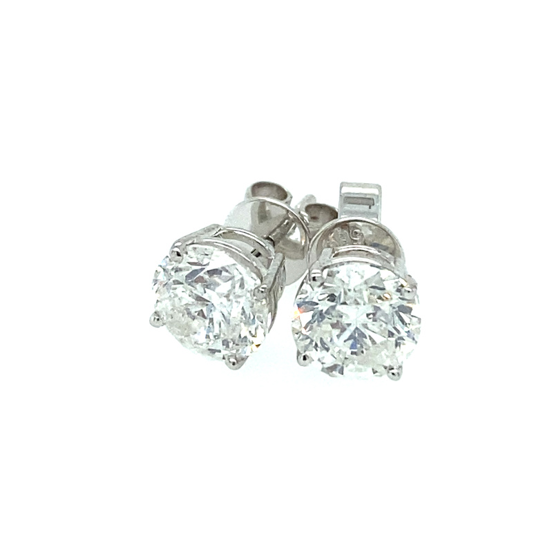 14K WHITE GOLD STUD DIAMOND EARRINGS WITH 2=2.10TW ROUND G-H I1-I2 DIAMONDS