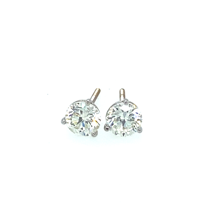 14K WHITE GOLD STUD DIAMOND EARRINGS WITH 2=1.02TW ROUND G-H I1 DIAMONDS