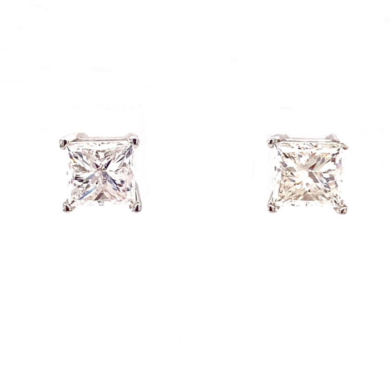 14K WHITE GOLD STUD DIAMOND EARRINGS WITH 2=2.03TW PRINCESS G-H I1 DIAMONDS