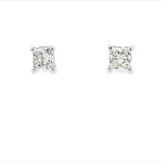 14 KARAT WHITE GOLD STUD DIAMOND EARRINGS WITH 2=1.45TW PRINCESS G-H COLOR I1 CLARITY DIAMONDS