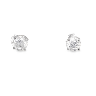 14K WHITE GOLD STUD DIAMOND EARRINGS WITH 2=1.04TW ROUND I-J I2-I3 DIAMONDS