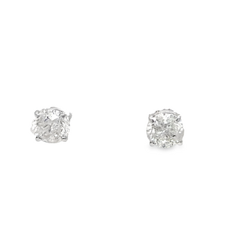 14K WHITE GOLD STUD DIAMOND EARRINGS WITH 2=1.22TW ROUND I-J I2-I3 DIAMONDS