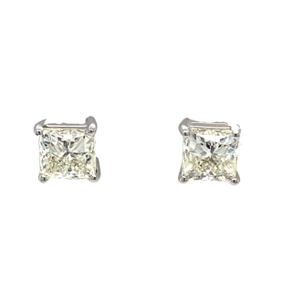 14K WHITE GOLD STUD DIAMOND EARRINGS WITH 2=3.5TW PRINCESS J-K SI1 DIAMONDS