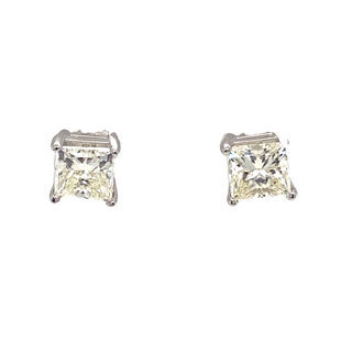 14K WHITE GOLD STUD DIAMOND EARRINGS WITH 2=2.40TW PRINCESS I-J SI1 DIAMONDS