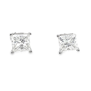 14K WHITE GOLD STUD DIAMOND EARRINGS WITH 2=3.01TW PRINCESS G-H SI2-I1 DIAMONDS