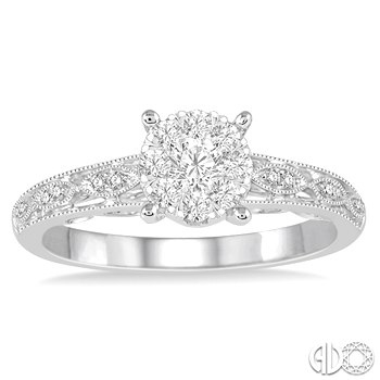 14K WHITE GOLD CLUSTER ENGAGEMENT RING SIZE 6.5 WITH 21=0.35TW ROUND F-G SI1-SI2 DIAMONDS   (2.81 GRAMS)