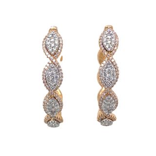 18K ROSE GOLD HOOP DIAMOND EARRINGS WITH 285=1.55TW ROUND G-H SI1-SI2 DIAMONDS
