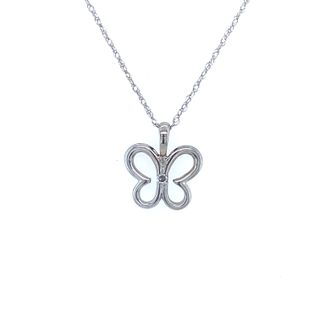 10K WHITE GOLD BUTTERFLY DIAMOND PENDANT LENGTH 18 WITH ONE 0.01CT SINGLE CUT I-J I1-I2 DIAMOND