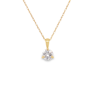 14K YELLOW GOLD SOLITAIRE DIAMOND PENDANT WITH ONE 0.30CT ROUND I SI2 DIAMOND ON 18