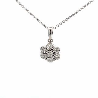 14K WHITE GOLD CLUSTER DIAMOND PENDANT WITH 7=0.10TW ROUND I I1 DIAMONDS 18