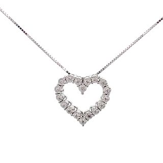 14K WHITE GOLD HEART DIAMOND PENDANT WITH 18=0.10TW ROUND I I1 DIAMONDS 18