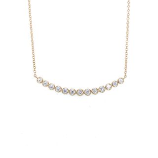 SHY CREATION 14K YELLOW GOLD CURVED BAR DIAMOND NECKLACE WITH 13=0.91TW ROUND I I1 DIAMONDS   (4.04 grams)