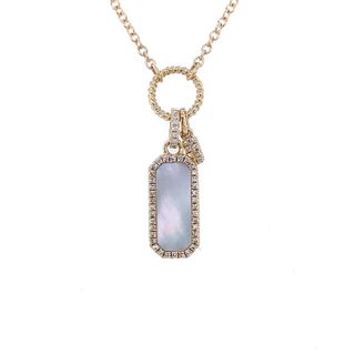 SHY CREATION 14K YELLOW GOLD HALO DIAMOND NECKLACE WITH ONE 0.75CT RECTANGULAR MOTHER OF PEARL AND 51=0.13TW SINGLE CUT I I1 DIAMONDS