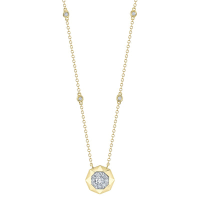14K YELLOW GOLD OCTAGON DIAMOND NECKLACE WITH 13=0.34TW ROUND I I1 DIAMONDS ON 18