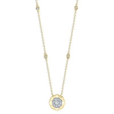 SHY CREATION 14K YELLOW GOLD OCTAGON DIAMOND NECKLACE WITH 13=0.34TW ROUND I I1 DIAMONDS ON 18