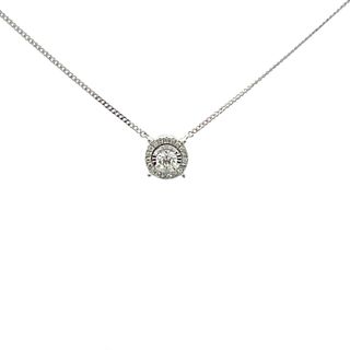 14K WHITE GOLD HALO DIAMOND NECKLACE WITH 20=0.14TW VARIOUS SHAPES (1 ROUND & 19 SINGLE CUT)  I I1 DIAMONDS 18