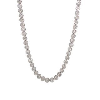 14K WHITE GOLD CLUSTER DIAMOND NECKLACE WITH 1053=8.05TW ROUND G-H SI1-SI2 DIAMONDS