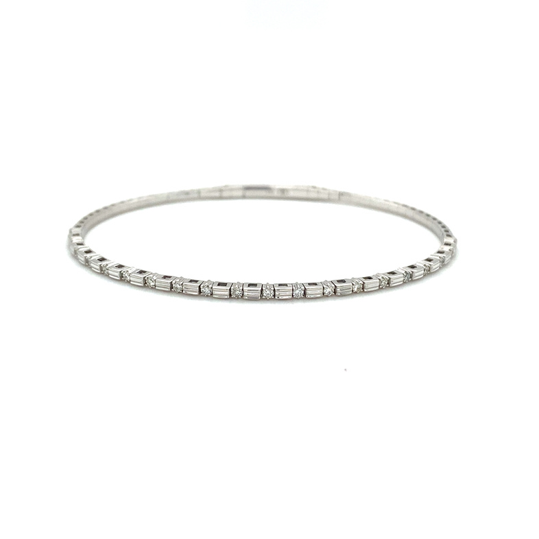 14K WHITE GOLD FLEXI-BANGLE DIAMOND BRACELET WITH 20=0.25TW ROUND H-I SI2-I1 DIAMONDS