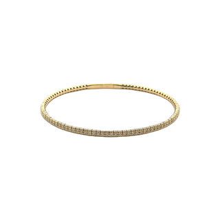 14K YELLOW GOLD ROPE EDGE FLEXIBLE BANGLE DIAMOND BRACELET WITH 90=0.75TW ROUND I-J I1 DIAMONDS    (8.62 GRAMS)