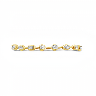 14K YELLOW GOLD LINE DIAMOND BRACELET WITH 18=4.33TW VARIOUS SHAPES (5 OVALS  5 PEARS  4 EMERALDS  AND 4 MARQUISES) H-I SI2 DIAMONDS   (10.40 GRAMS)