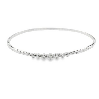 14K WHITE GOLD FLEXIBLE BANGLE DIAMOND BRACELET WITH 7=0.20TW ROUND H-I SI2-I1 DIAMONDS
