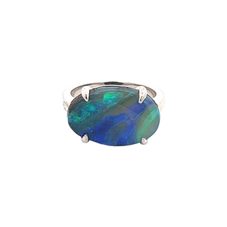 STERLING SILVER RING SIZE 7.25 WITH ONE FREEFORM AUSTRALIAN BOULDER OPAL   (5.51 GRAMS)