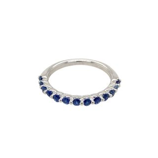 14K WHITE GOLD SINGLE PRONG RING SIZE 6.5 WITH 13=0.58TW ROUND SAPPHIRES